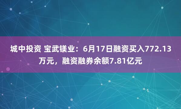 城中投资 宝武镁业：6月17日融资买入772.13万元，融资融券余额7.81亿元